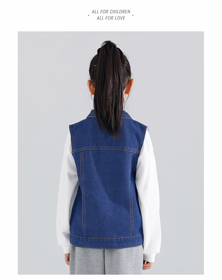 QQ DUCK Children's Denim Jacket Girls Casual Vest Sleeveless Top Versatile Waistcoat Blue; 140 17