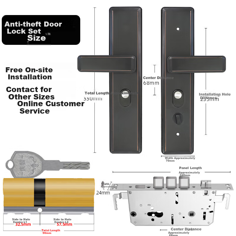 HOTUN [On-Site Installation] Anti-Theft Door Lock Set, Super C-Grade Household Universal Stainless Steel Entrance Door Lock, FDT1