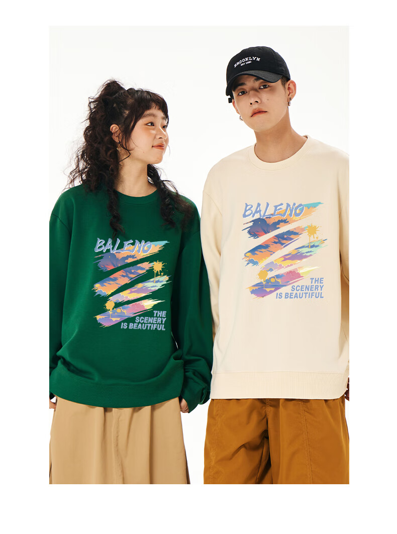 Baleno Men's Crew Neck Sweatshirt Autumn American High Street Heavyweight Graffiti Ins Trendy Hoodless Long Sleeve Top 2