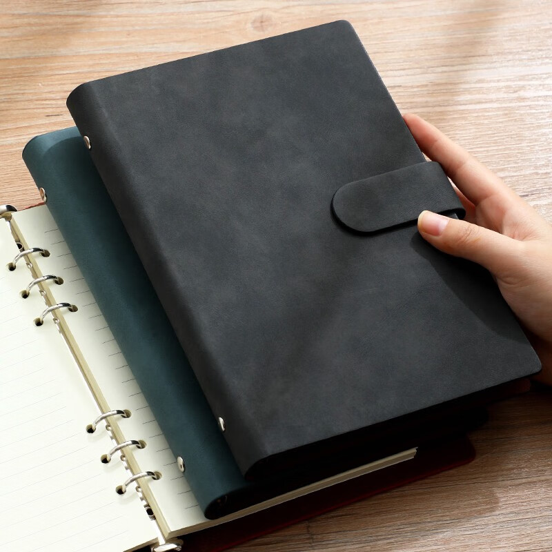 Faramon Loose-Leaf Notebook A5, Simple Notepad, Business Office Detachable Large Meeting Record Book Diary, A5-Black