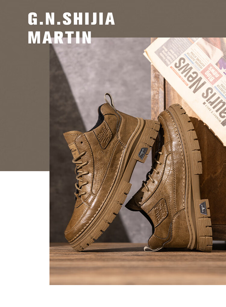 Bull Family Martin Boots Men New British Style Mid-High Casual Shoes Outdoor Fleece-Lined Warm Work Boots for Men 15
