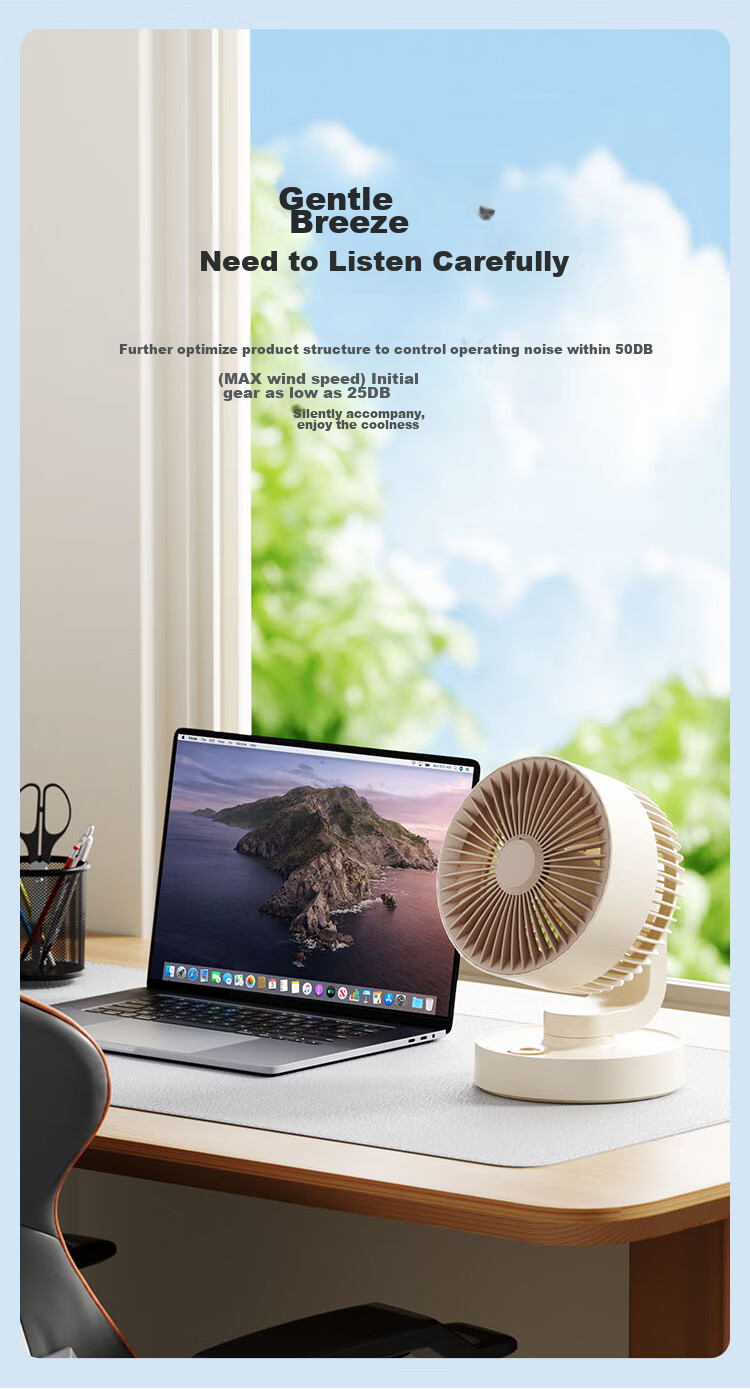 KONKA Small Fan, Oscillating Desk Fan for Home Use, Compact Office And Student Ventilation Fan, Mosquito Repellent Mini Outdoor Rechargeable Camping Portable USB Fan, 8000mAh 14