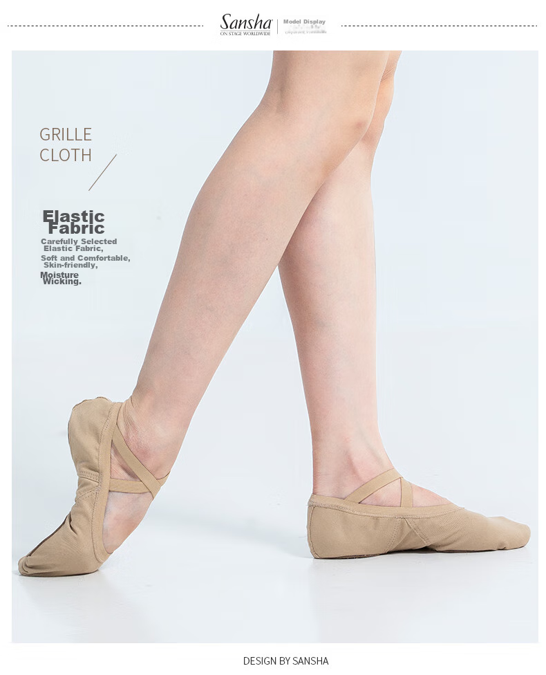 Sansha Women's Ballet Dance Practice Shoes, Soft Elastic Fabric with Two Pieces of Sole, Cat Paw Shoes for Exams, 76E, Sand Color, Size 39 1