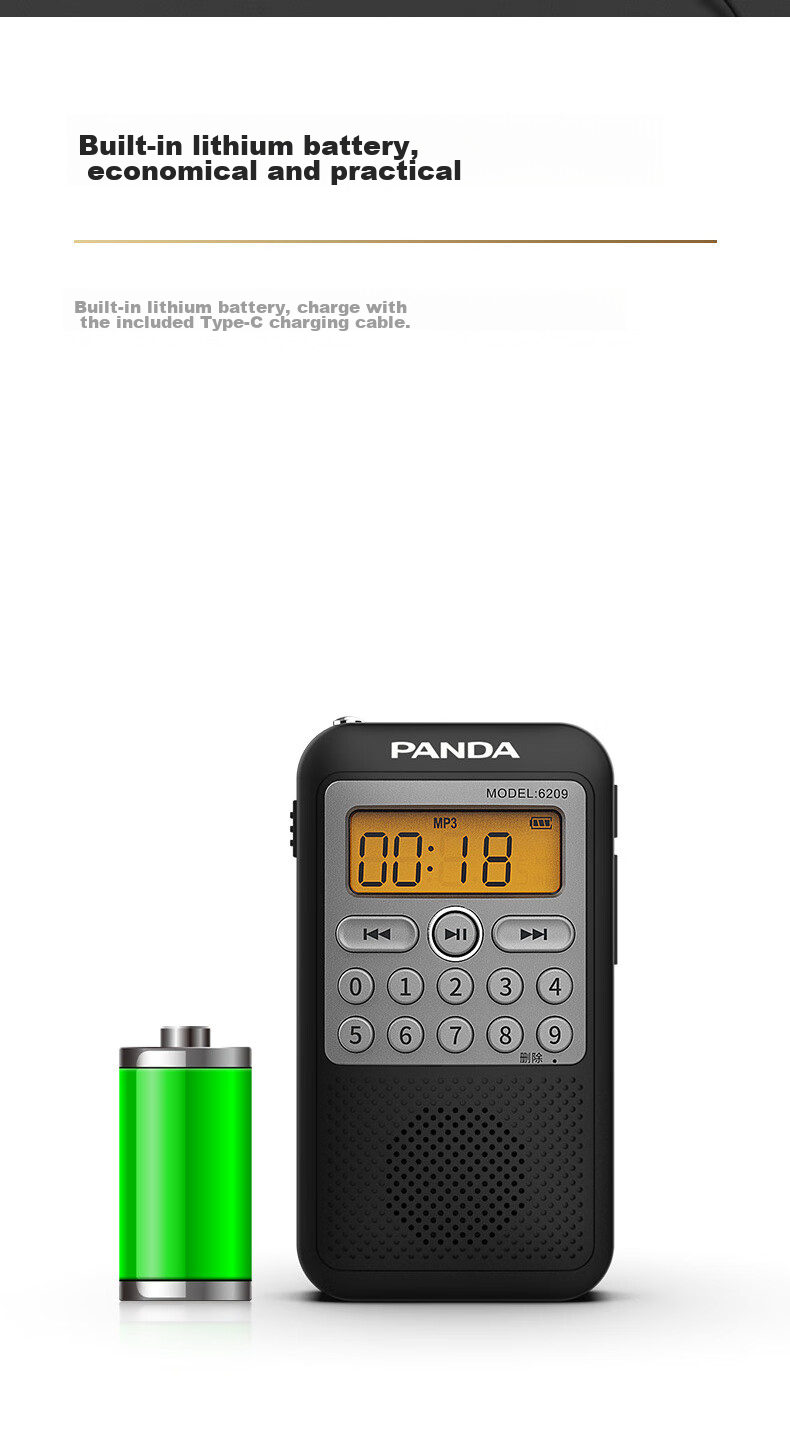 Panda 6209 Mini Radio, Full Band Portable, Card-Insertable, Elderly Gift, Rechargeable Semiconductor Stereo Broadcast 10