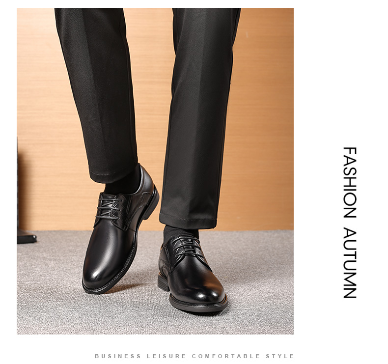 LAORENTOU Men's Leather Business Casual Shoes, Spring Autumn Fashion Comfortable Dress Shoes, Black, Size 38, Model LA12283 14