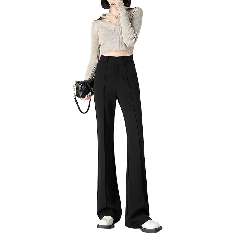 LangSha Women's Spring Thin High-Waist Slim Flared Trousers Casual Draped Long Pants