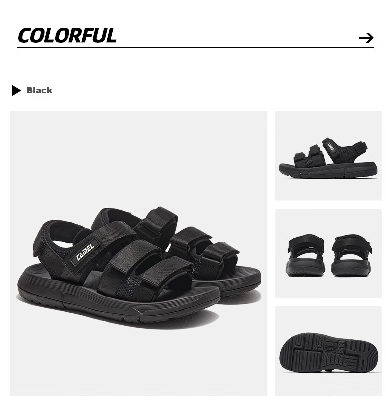 CAMEL Magic Tape Colorblock Beach Sandals Women Sports Casual Shoes X24B16L2029 Black Size 40 8