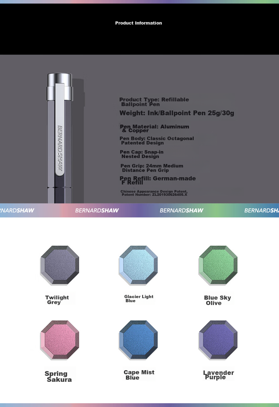Bernard Shaw Mid-Autumn Festival And National Day Gift Ballpoint Pen, High-End Luxury [Sprite] Cape Misty Blue Ultimate Refill Gift Box Set, Premium Business Office Signing Pen Gift 13