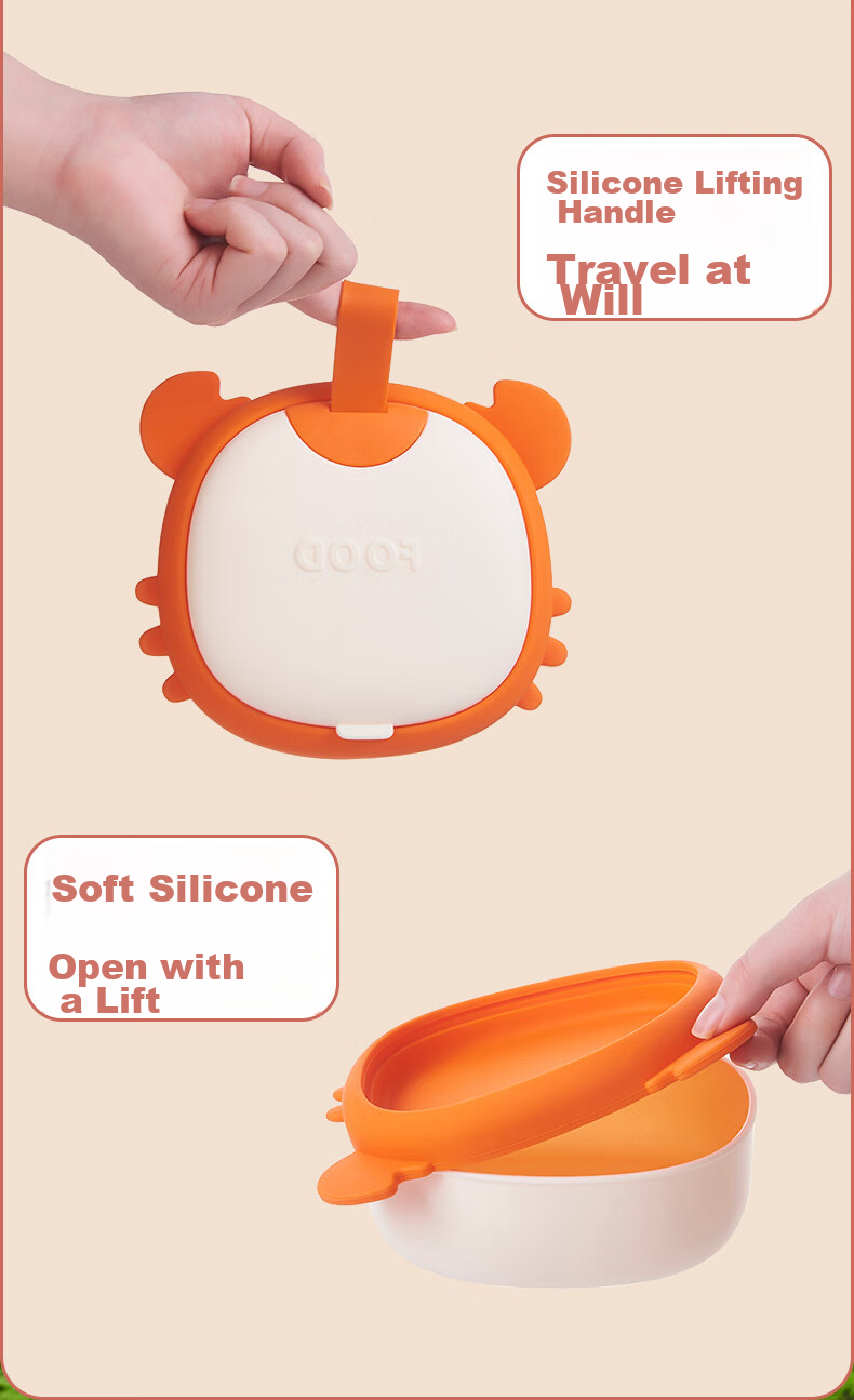 HOY BELL Baby Dining Plate with Suction Cup, Silicone Children's Cutlery, Learning to Eat Divided Feeding Bowl, Green Fork And Spoon 3-Piece Set 8