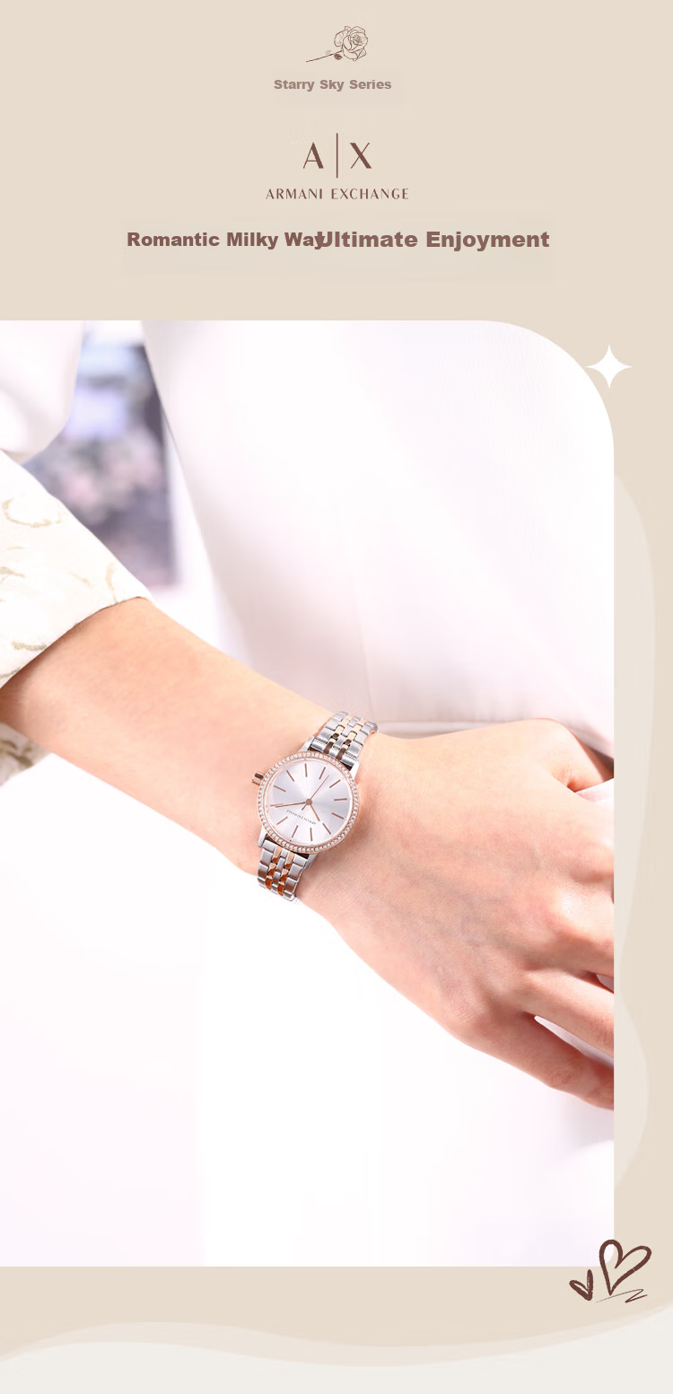 ARMANI EXCHANGE Women's Steel Strap Watch with Diamond Accents, Quartz Movement, Western-Style Wristwatch, Birthday Gift for Girls, AX5542 1