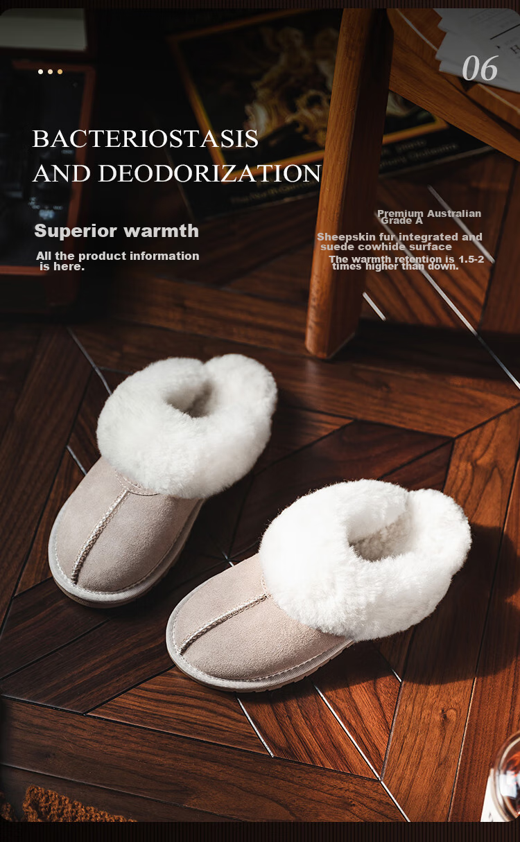 NEIBO [Winter Essential] Sheepskin And Wool Integrated Slippers for Men And Women, Latex Antibacterial Deodorizing Warm Sandals Size 39 10