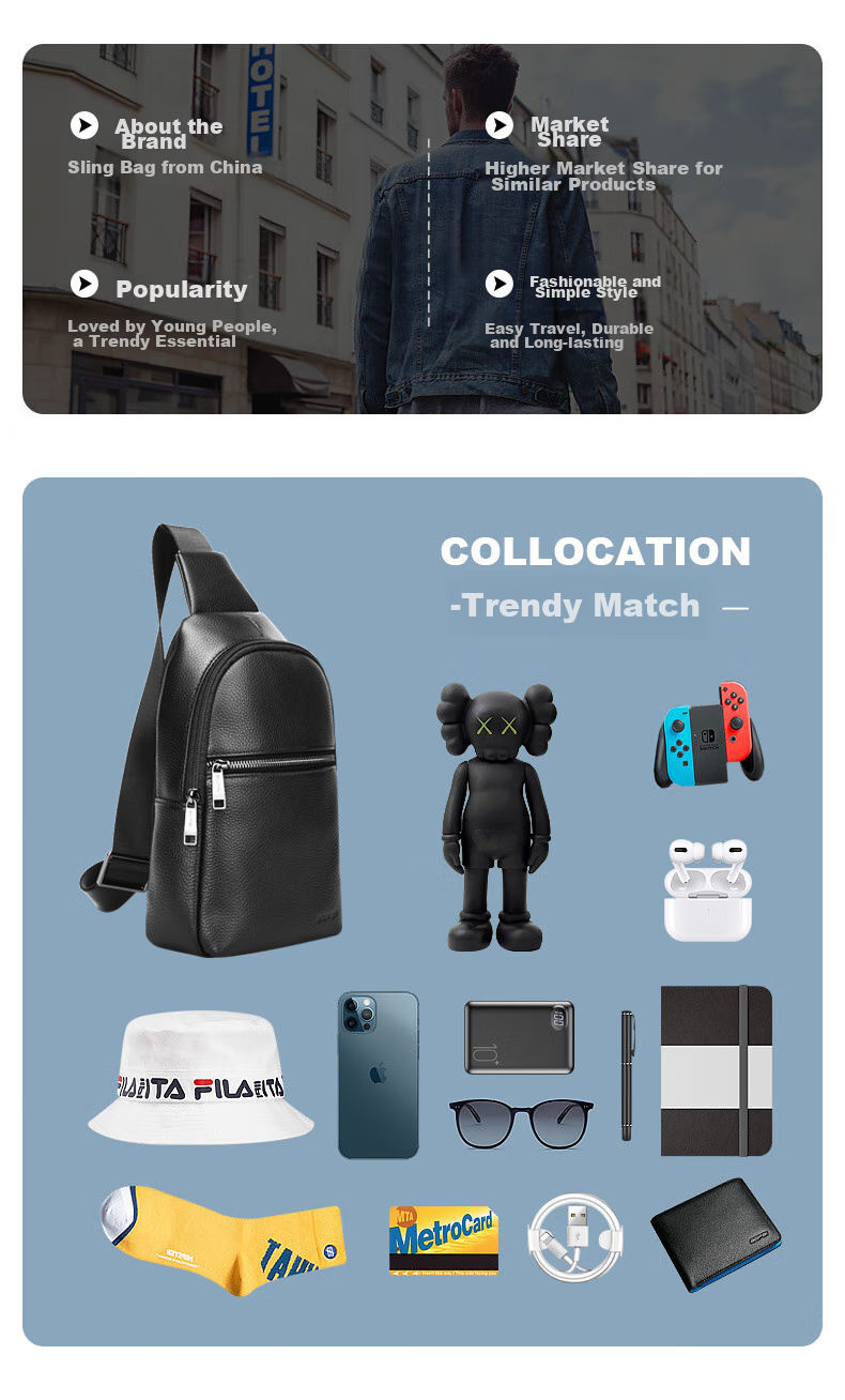Bopai Crossbody Bag for Men, Top-Grain Leather Shoulder Bag, Business Fashion Travel Sports Bag, Lightweight Chest Pack for Work 4