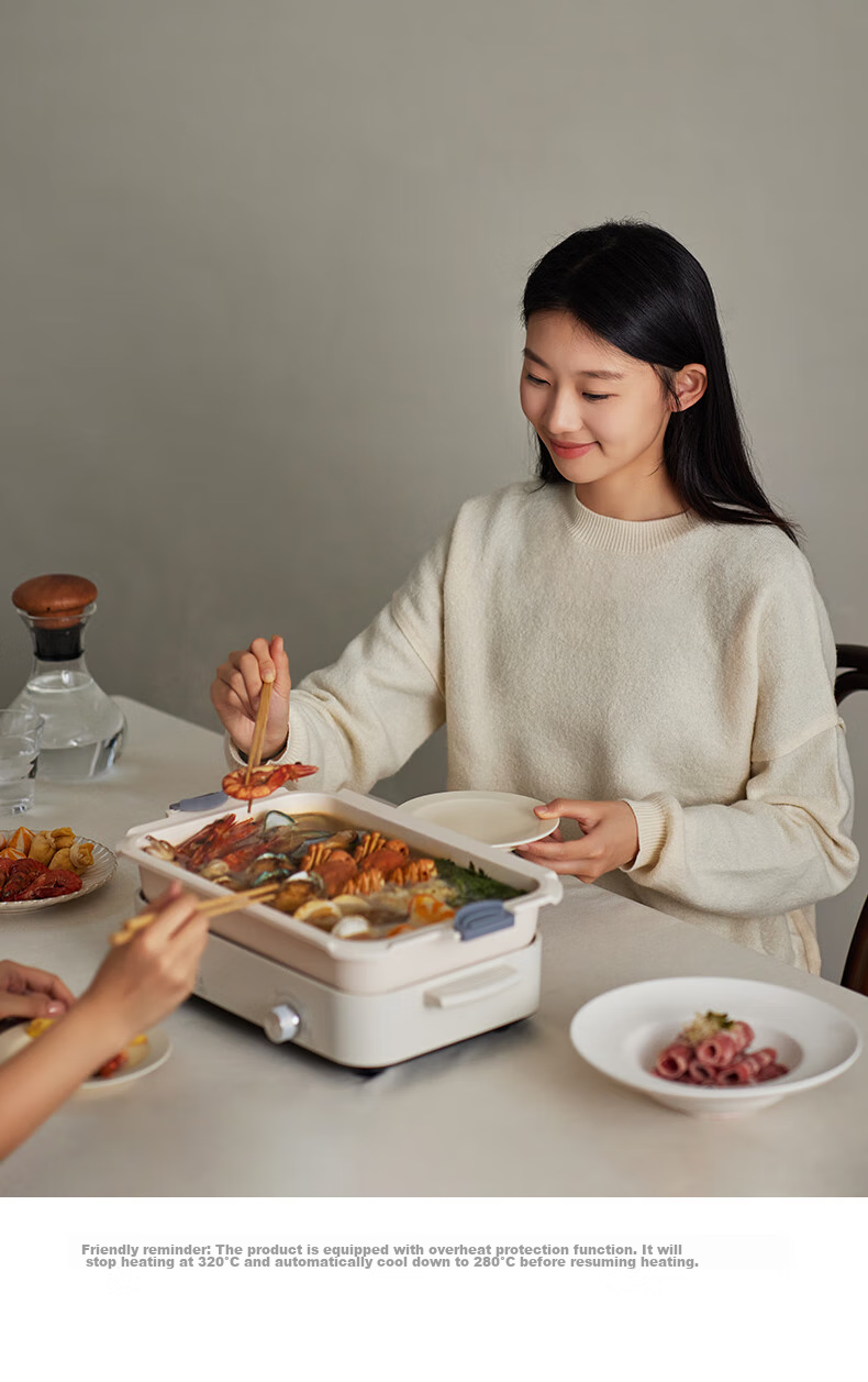 Olayks Instant Multi-Functional Cooking Pot, All-In Grill, Hot Pot, Frying And Boiling Pan, Home Use 3.5L Electric Hot Pot, Detachable Grill Plate for Grilling Fish And Meat, Versatile Cooking Pot 17