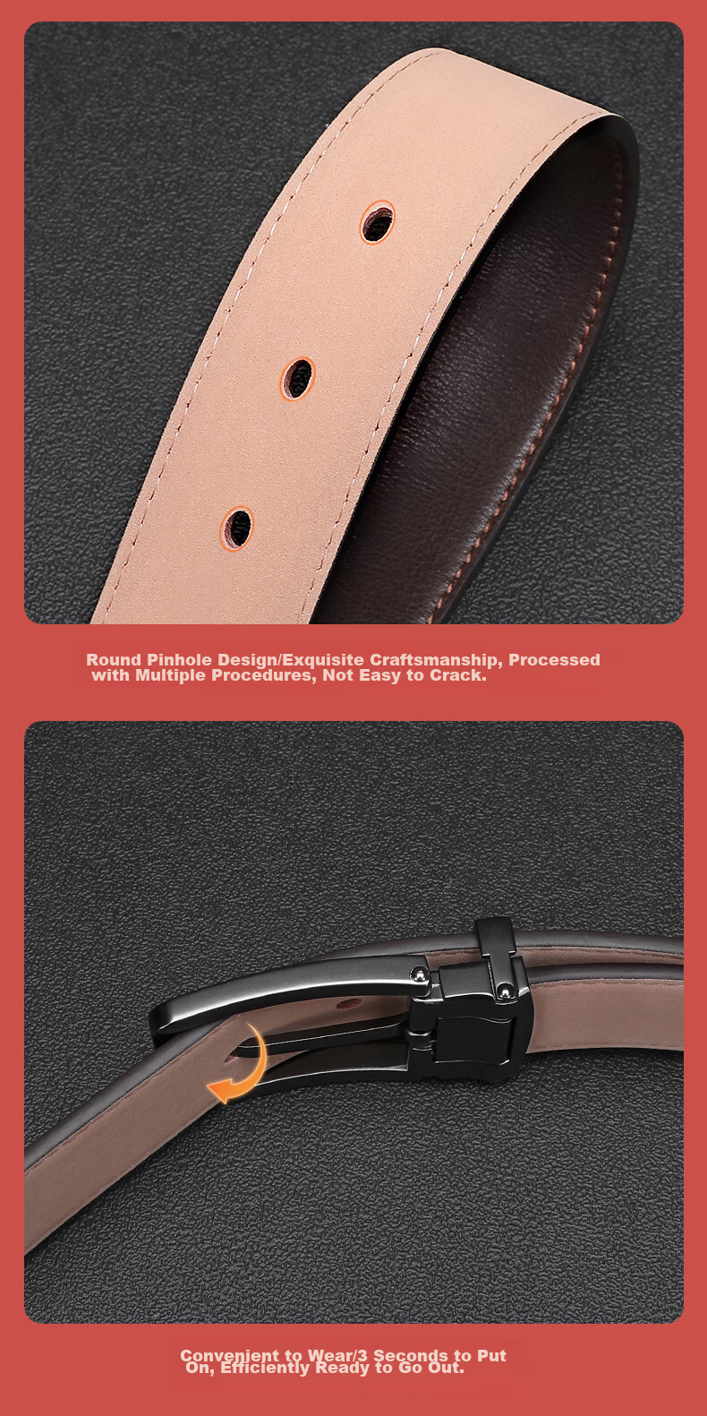 ELLE HOMME Men's Belt, Top-Grain Leather Pin Buckle Waistband, Fashionable Casual Trouser Belt for Men, Birthday Gift for Boyfriend 7