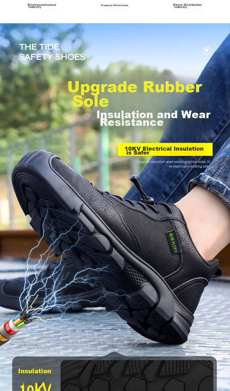 Jingtu Insulated Safety Shoes for Men, Summer Breathable Anti-Smashing Anti-Puncture Electrical Work Shoes 0216KV-J 41 3