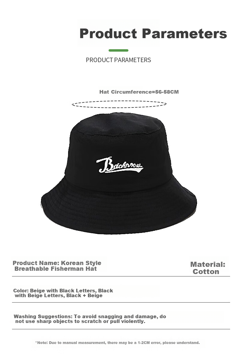 GLO-STORY Sun Hat, Korean Style Unisex Bucket Hat, Retro Versatile Fisherman Hat, MMZ814102, Black Lettering 5