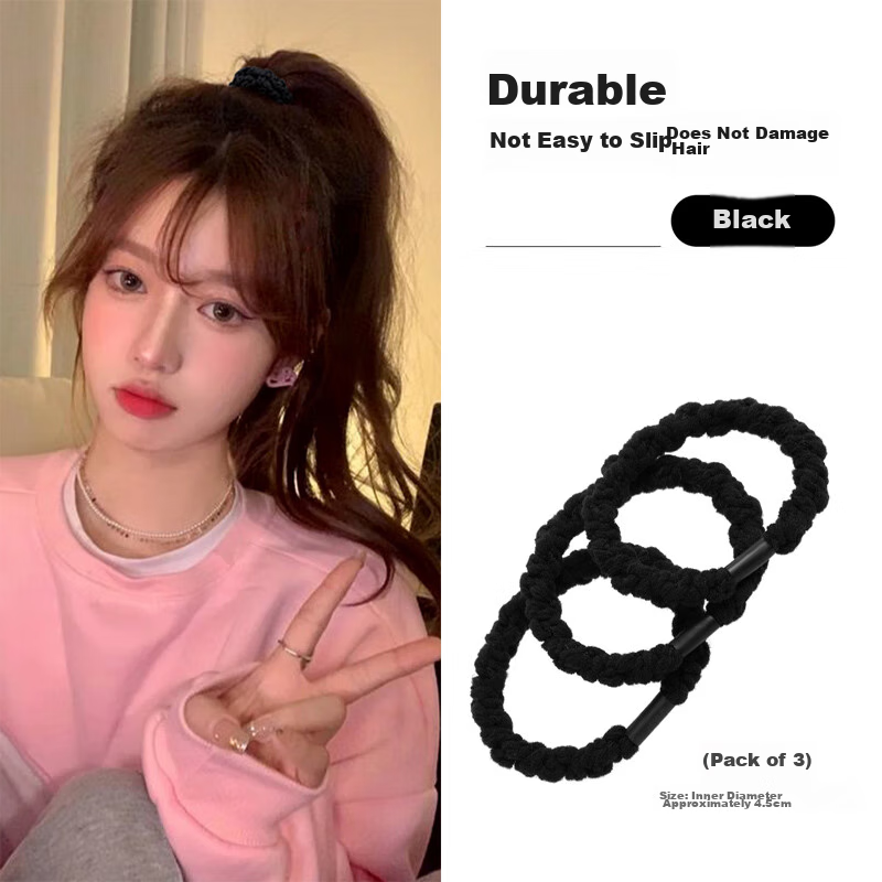 Xiangwan Hair Ties, 3 Black Hair Bands for Women, Elegant Elastic Hair Bands, High-Elasticity Hair Ties, Ponytail Holders
