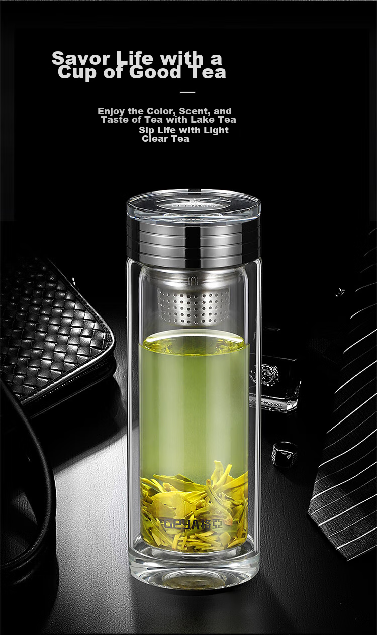 GEYA High-End Double-Layer Glass Cup for Men, Premium Business Glass Tea Cup, Water Cup, Tea Infuser Mug, Gift Customizatio 8
