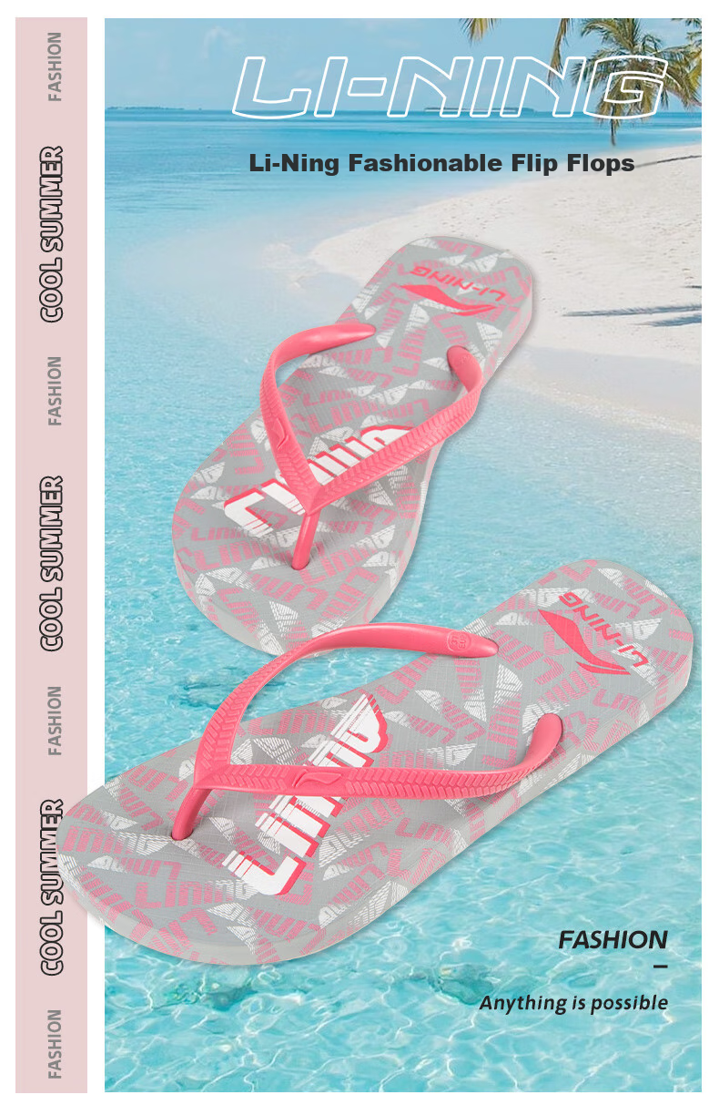 Li-Ning Flip-Flops, Women's Summer Outdoor Wear, Thong Sandals, Non-Slip Fashionable Slippers, Beach Shoes, Sandals 2