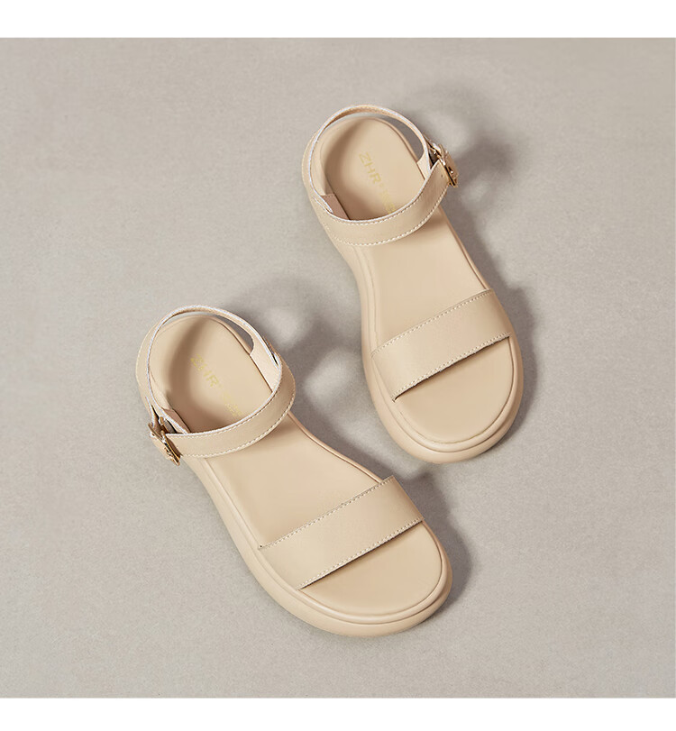 ZHR Women's Summer Sandals 2026 New Thick Sole One-Strap Beach Roman Slippers M561 Apricot Size 35 20
