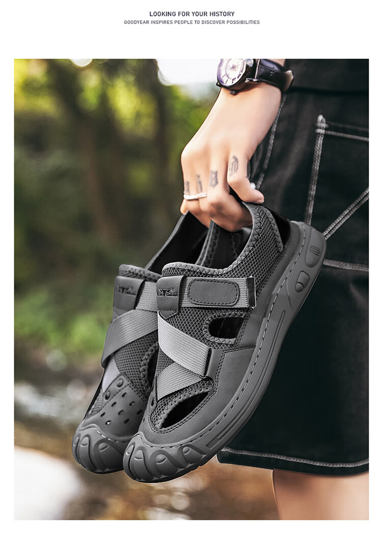 Bull Family Men's Summer Closed-Toe Sandals Soft Leather Soft Sole Outdoor Water-Resistant Casual Trendy Men's Clogs 29