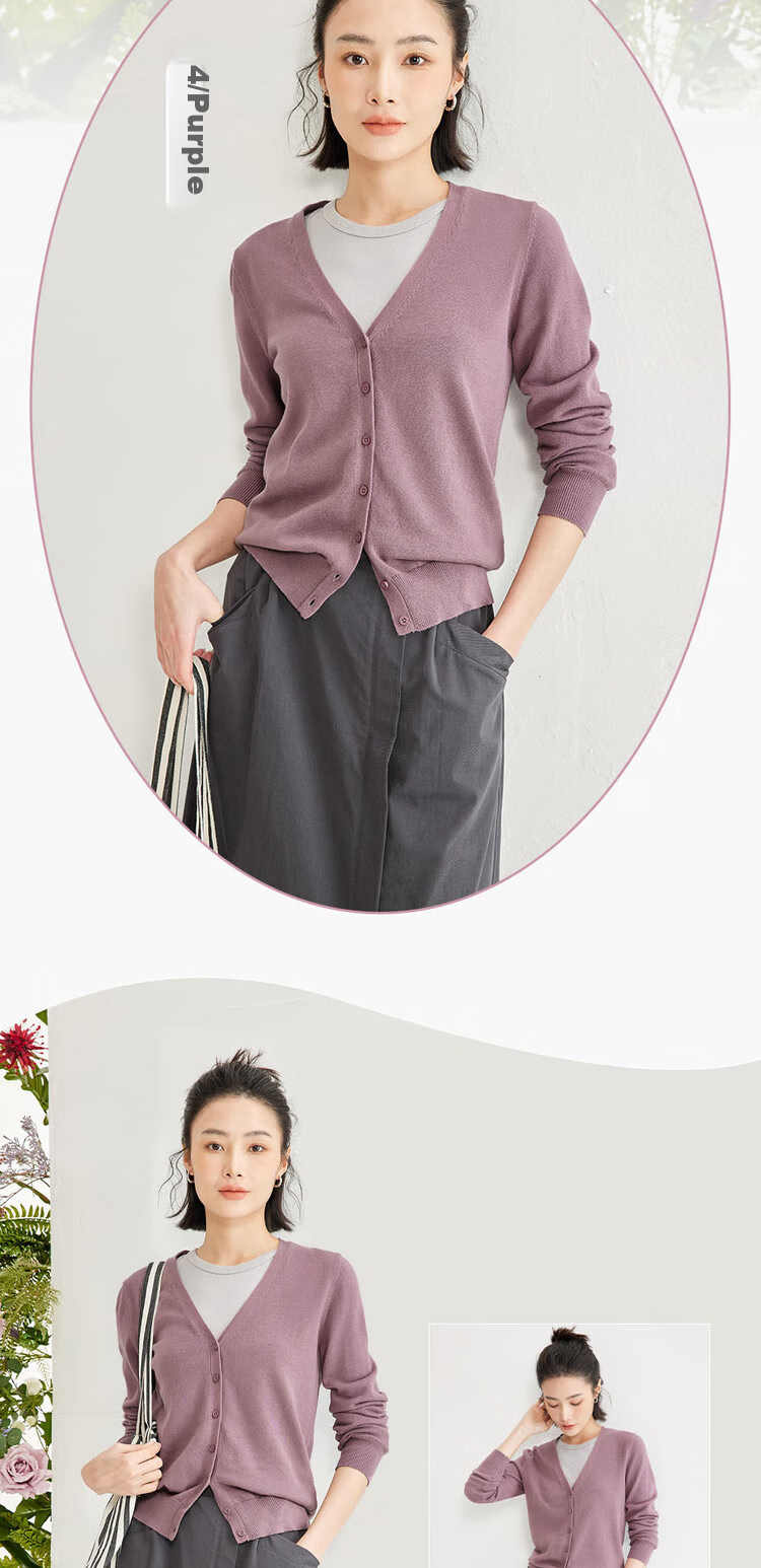 Giordano Knitted Cardigan for Women, Cotton V-Neck Sweater, Women's Outerwear, Solid Color Women's Jacket 05350649 15