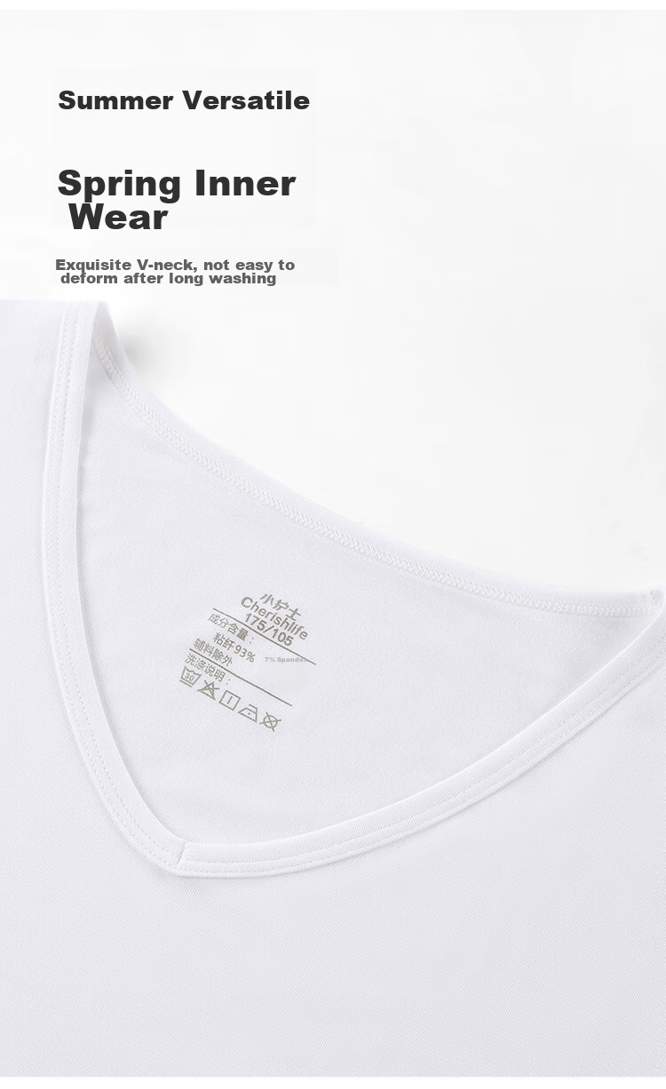 CHERISH LIFE Men's T-Shirt Undershirt, Modal Short-Sleeve V-Neck Undershirt, Elastic Slim Fit 4