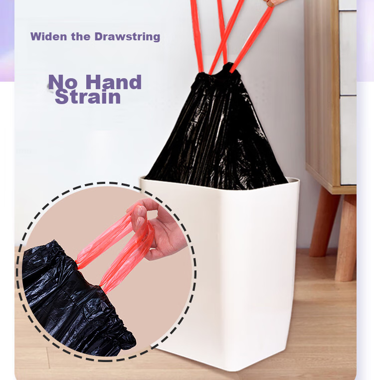 Lide Drawstring Garbage Bags, Black, 45*50cm, 120 Count, Single-Sided, 1.2 Microns Thick, Tear-Free, Thickened Version for Kitchen Use 8