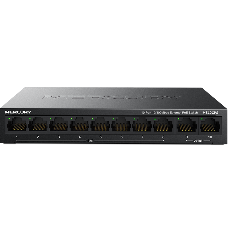 MERCURY 10-Port 100Mbps Dual-Linked POE Switch MS10CPS, Suitable for Security Monitoring And Home Network Splitter/Distributor