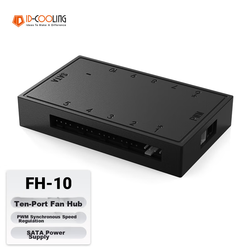ID-COOLING (Kuren) Ten-Port Case Fan Hub HUB, 10 Sets of Fans PWM Synchronous Temperature Control Speed Adjustment, Fan Parallel Expansion Control Splitter FH-10