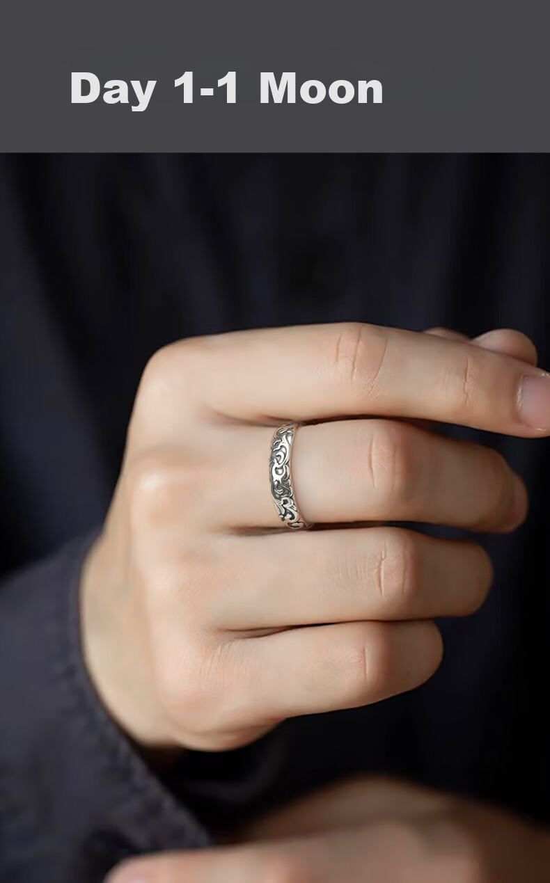 GLTEN Silver Ring for Men, Plain Band with Auspicious Cloud Design, Vintage Open Ring, Birthday Gift, Anniversary Present for Boyfriend Or Husband 9