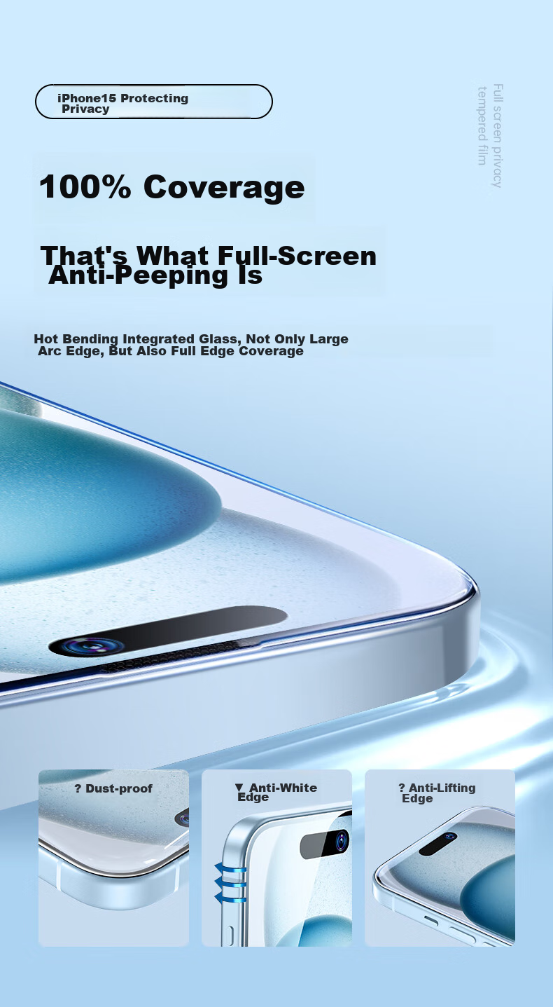 ESR [2 Pieces] Privacy Screen Protector for Apple IPhone 15, Anti-Peeping Tempered Glass Film, Dust-Free Installation, Ultra-Clear Privacy Protection Front Film 7