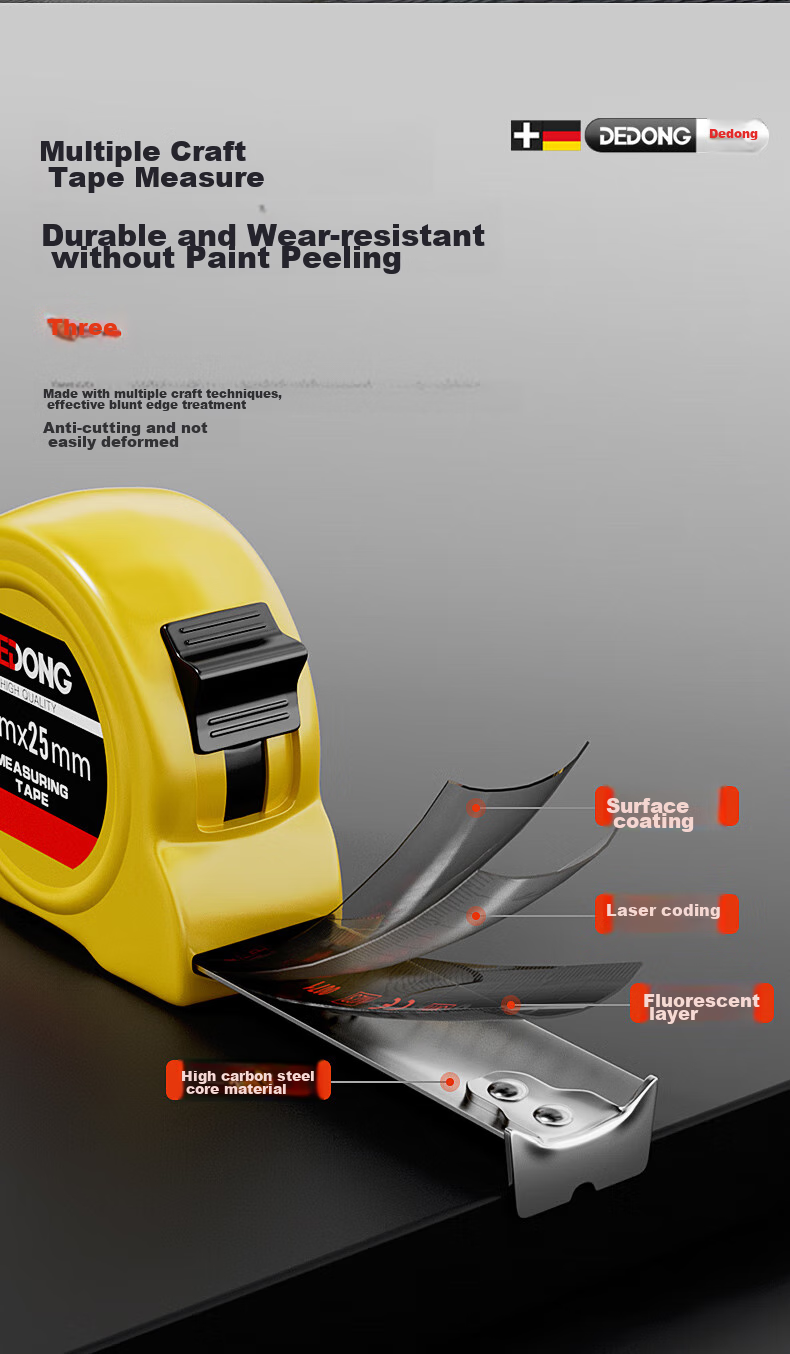 Dedong Steel Tape Measure, Authentic Precision Meter Ruler Box Ruler Stainless Steel Construction Site Engineering Special Anti-Cut Hand Ring Ruler High Precisio 4