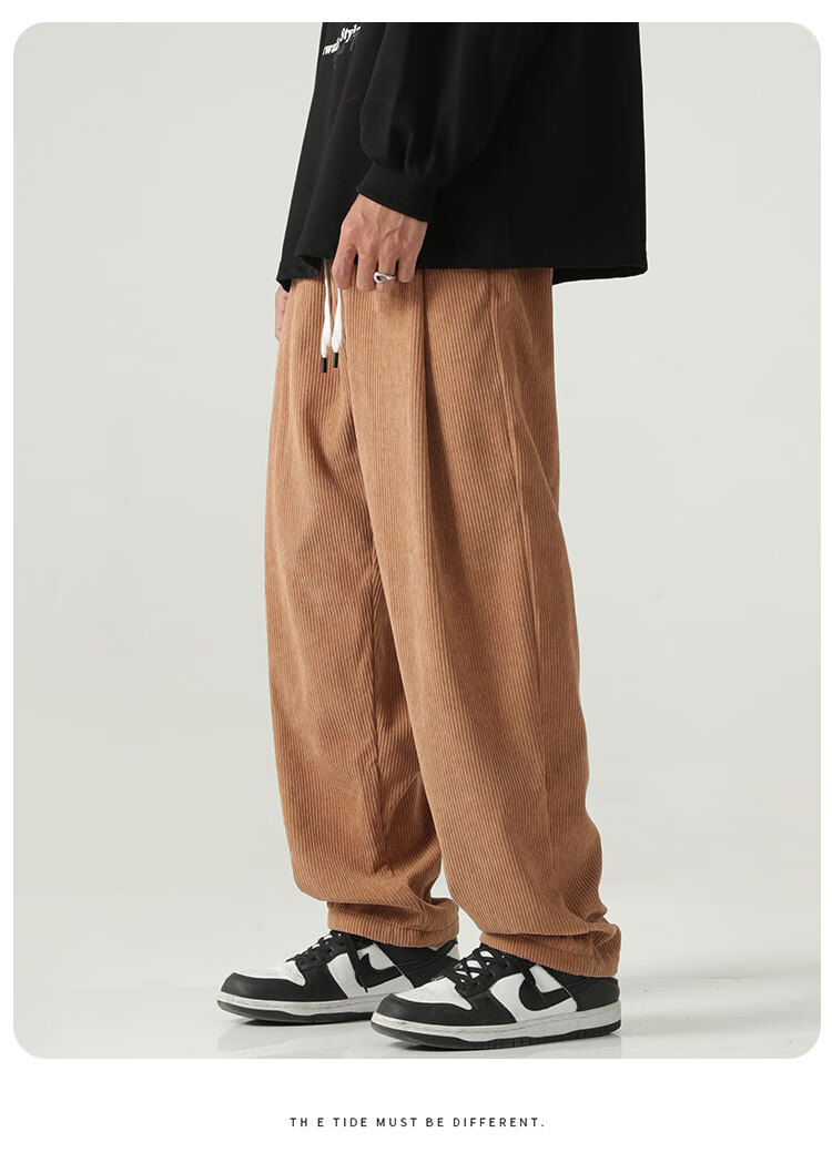 MMOPTOP Corduroy Pants for Men, Spring And Summer Vintage Loose-Fitting Straight-Leg Casual Trousers, 8302 Off-White S 13