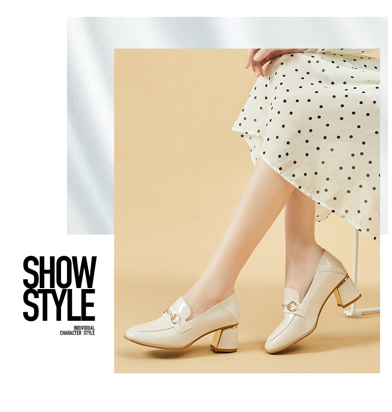 DAPHNE Professional Women's Single Shoes with Thick High Heels, Comfortable Round Toe, Height-Increasing, Two-Way Wear Loafers Women's Shoes 4622404006 Beige 37 18