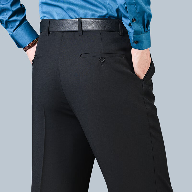 Ayoupang Spring And Summer Business Plus-Size Dress Pants for Men, Wrinkle-Resistant No-Iron Double Pleated High-Waist Deep Casual Trousers, Black, Size 33/2, 6 Feet 9