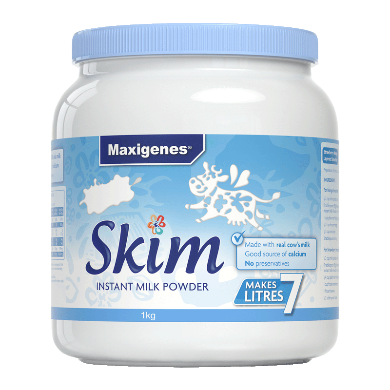 Maxigenes美可卓正品蓝胖子脱脂高钙牛奶粉儿童学生成人中老年新年送礼1kg