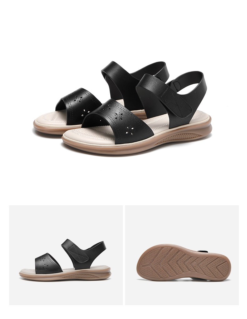 Aokang Mom Shoes Sandals, Summer Versatile Comfortable Soft-Soled Women's Sandals, Flat Women's Shoes, 1224821023, Black, Size 39 6