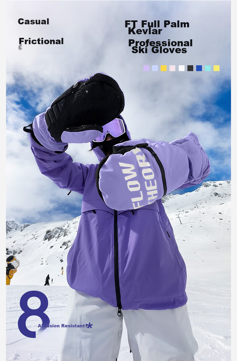 Flow Theory Kevlar Ski Gloves, Windproof, Waterproof, Warm, Wear-Resistant, Professional Single And Double Board Gloves 2