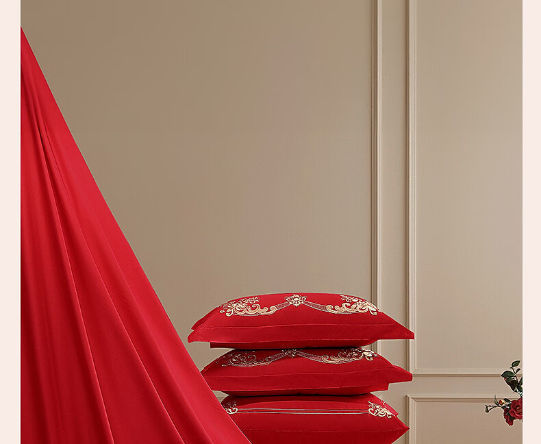 Shuixingjiafang Wedding Bedding Set of Six Pieces, 100% Cotton, Red, Wedding Bed Sheet And Duvet Cover, New Wedding Gift, European Embroidery Style, for 1.8m Bed 5