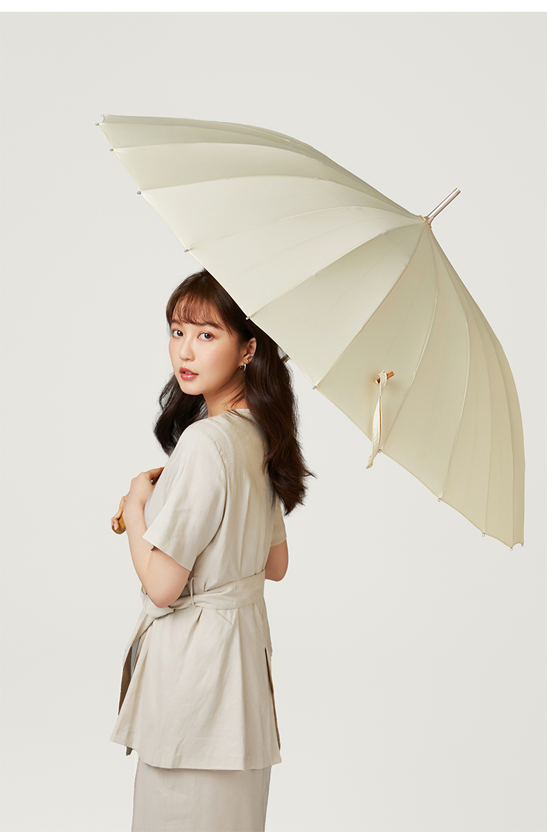 Obsu Japan 24-Rib Bamboo Joint Heavy Rain Umbrella Sturdy Long Handle Simple Design Black 7