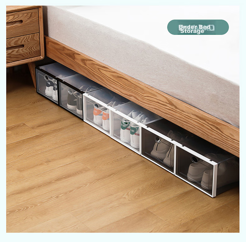 Baicaoyuan Thickened Shoe Box, Transparent Drawer-Style Shoe Storage Box, Shoe Cabinet Storage Box, Simple Shoe Rack, White, 16 Pieces 19
