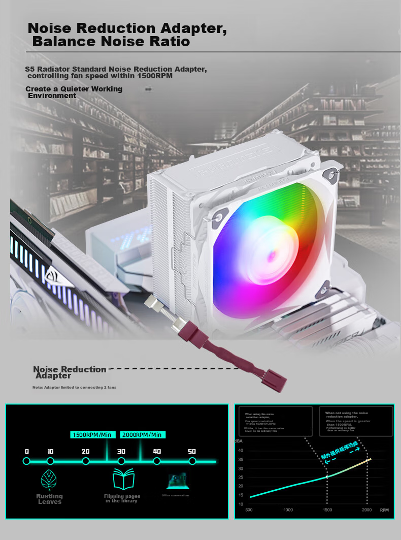 PHANTEKS Polar S5 White Inverse Gravity 5 Heat Pipe Air Cooler CPU Cooler (High Airflow ARGB Fans / High-Performance Thermal Paste / Heat Spreader / Noise Reduction) 12