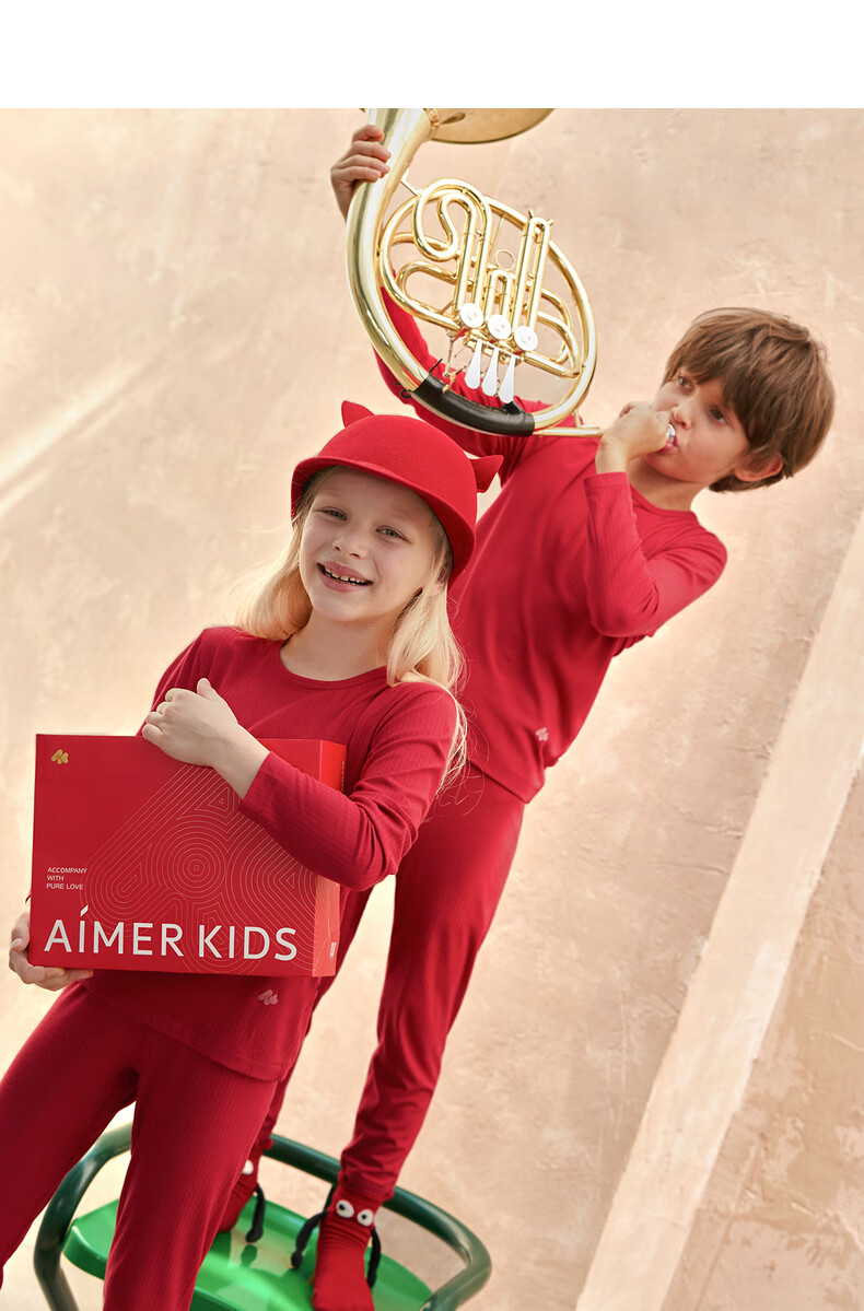 Aimer Kids Thermal Underwear Red Gift Box, Boys' Zodiac Year Little Warm Socks And Underpants, Men's Size 170 16