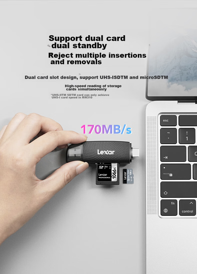 Lexar USB3.2 Card Reader TF/SD Dual-Port USB/Type C Dual-Port Memory Card Reader for DJI Drone And Action Camera, Compatible with Apple IPhone 17 And Computers 3