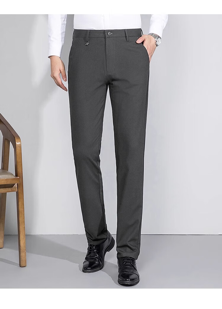 MONTAGUT [Wrinkle-Resistant And Easy-Care] Summer Solid Color Versatile Business Men's Dress Pants, Draping Mid-Rise Cool-Feeling Long Pants 4029 15
