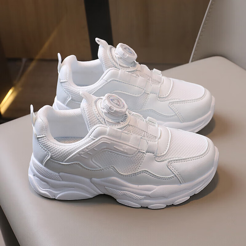 Warrior Children's Casual Shoes, Sneakers with Rotary Buckle, Dad Shoes WZ(CL)-0649 White Size 29