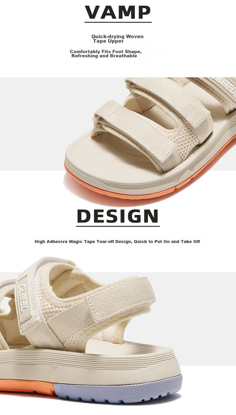 CAMEL Magic Tape Colorblock Beach Sandals Women Sports Casual Shoes X24B16L2029 Black Size 40 2