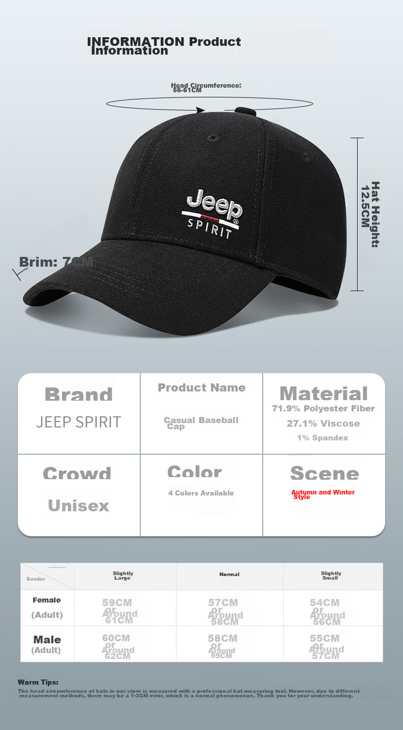 JEEP Unisex Baseball Cap, All-Season Trendy Versatile Visor Hat, Sun Protection Cap A0767 10