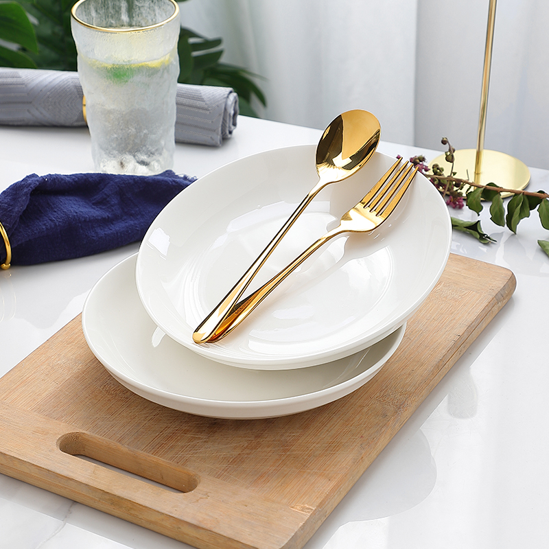 Taixinxing, Set of 4, 8-Inch 20.3cm, Underglaze Ceramic, Household White Porcelain Plates, Deep Dishes for Soup And Food